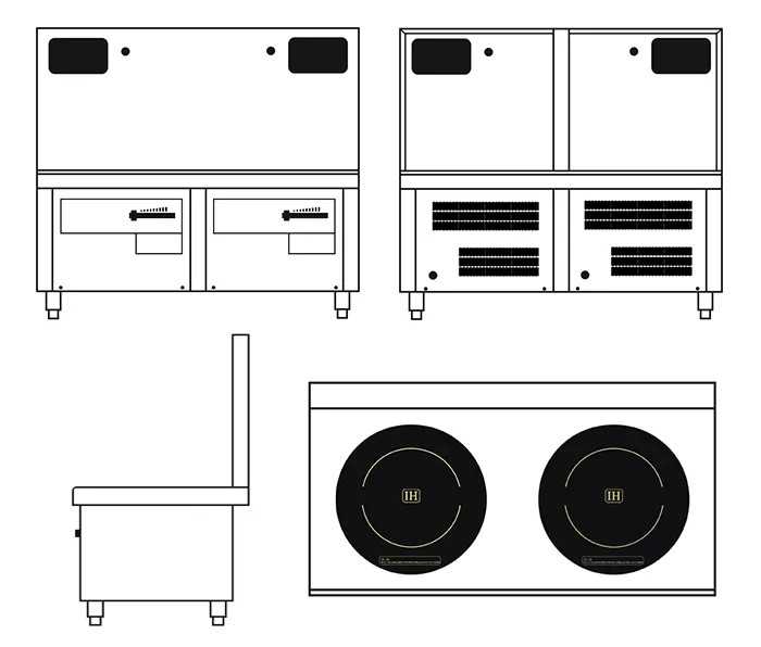 bản thiết kế bếp từ công nghiệp đôi 8kw mặt phẳng