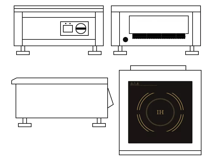 Bản vẽ thiết kế bếp từ c&ocirc;ng nghiệp 5000w mặt phẳng