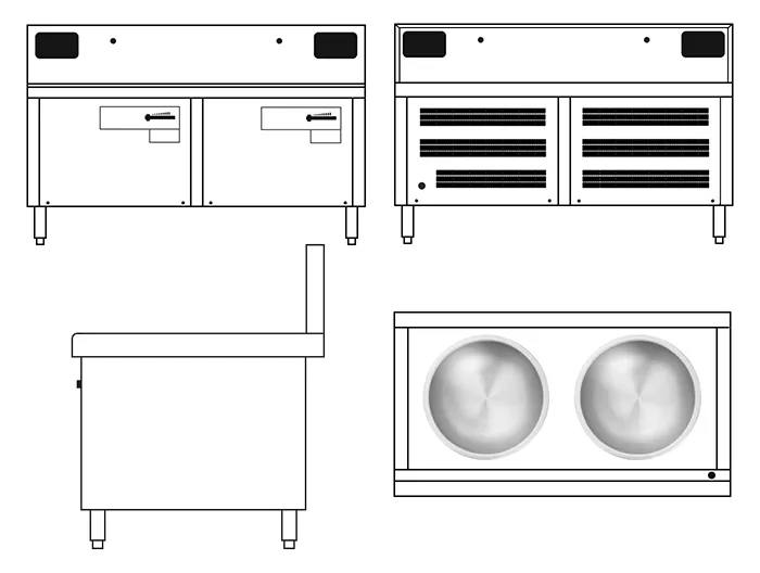 bản vẽ thiết kế bếp từ đôi 20kw chảo liền D800