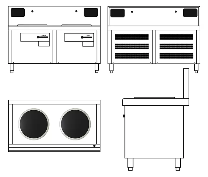 bản vẽ thiết kế bếp từ đ&ocirc;i mặt l&otilde;m 12kw
