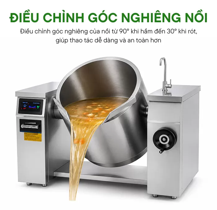 bếp hầm tay quay c&oacute; thể điều chỉnh g&oacute;c nghi&ecirc;ng của nồi