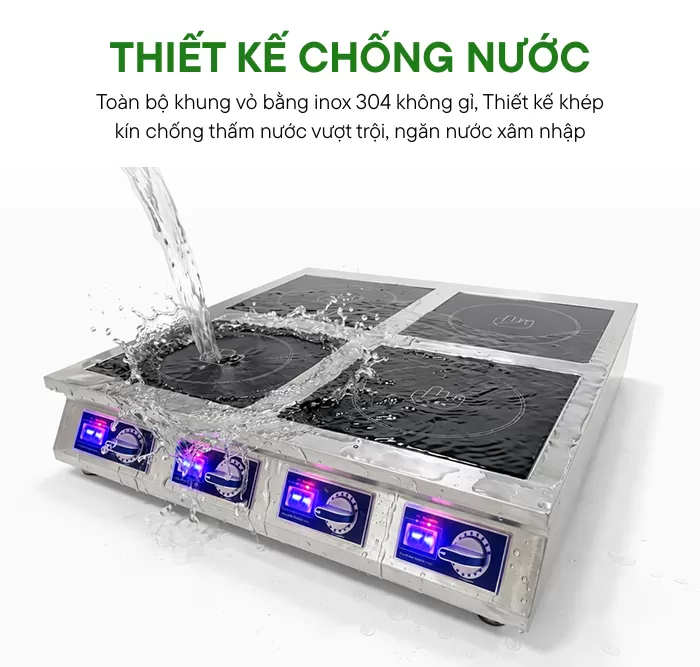 thiết kế chống nước của bếp từ 4 v&ugrave;ng nấu để b&agrave;n 5000w