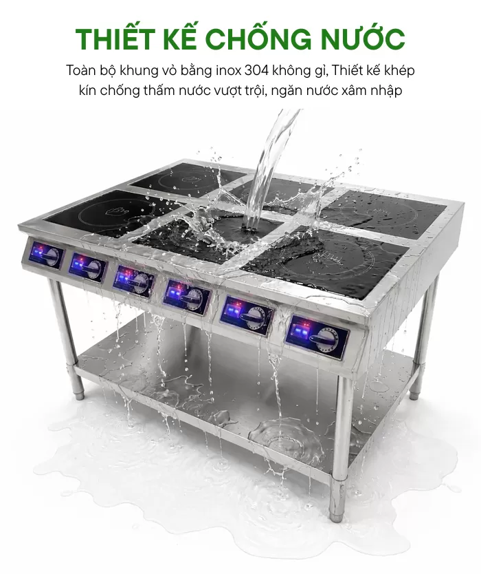 bếp từ 6 vùng nấu có kệ để chống thiết kế chống nước