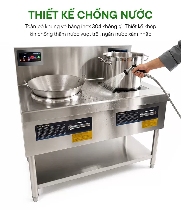 bếp từ đôi 1 phẳng 1 lõm thiết kế chống nước