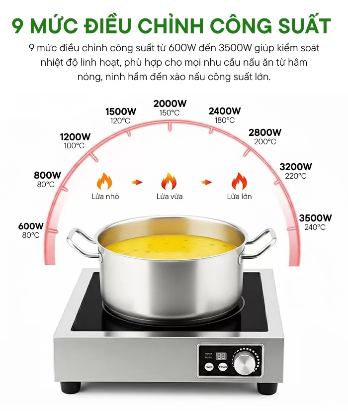 Bếp từ đơn 3500w có 9 mức điều chỉnh công suất