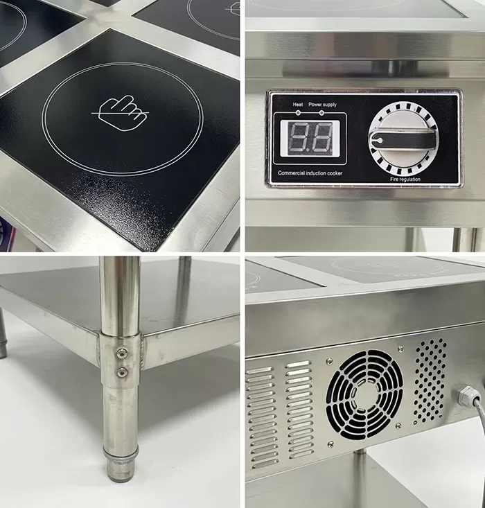 cấu tạo bếp từ công nghiệp 4 vùng nấu có kệ để đồ 3500w