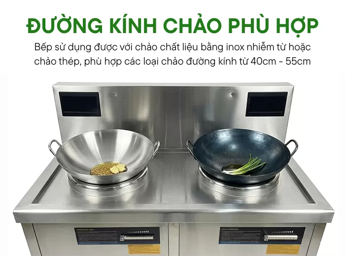 chọn chảo d&ugrave;ng cho bếp từ đ&ocirc;i 15kw mặt l&otilde;m
