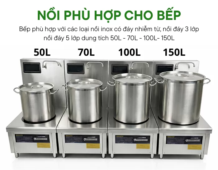 chọn nồi cho bếp từ công nghiệp 15kw mặt phẳng