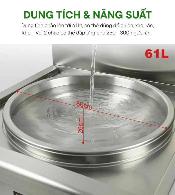 Dung tích bếp từ đôi chảo D800