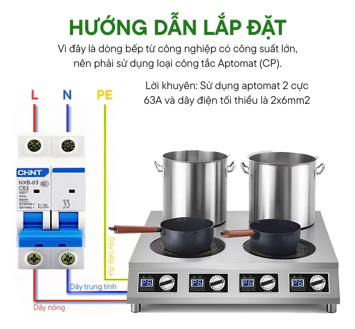 hướng dẫn lắp đặt bếp từ 4 v&ugrave;ng nấu 3500w