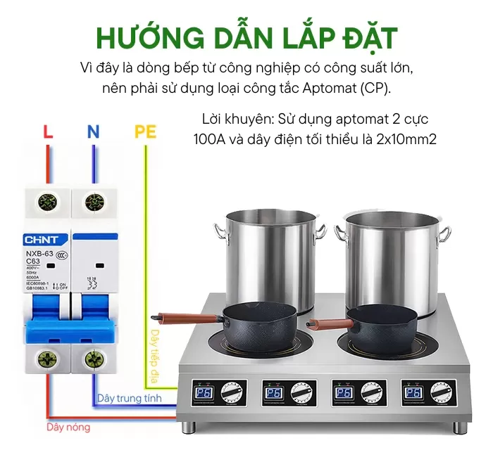 hướng dẫn lắp đặt bếp từ 4 v&ugrave;ng nấu 5000w