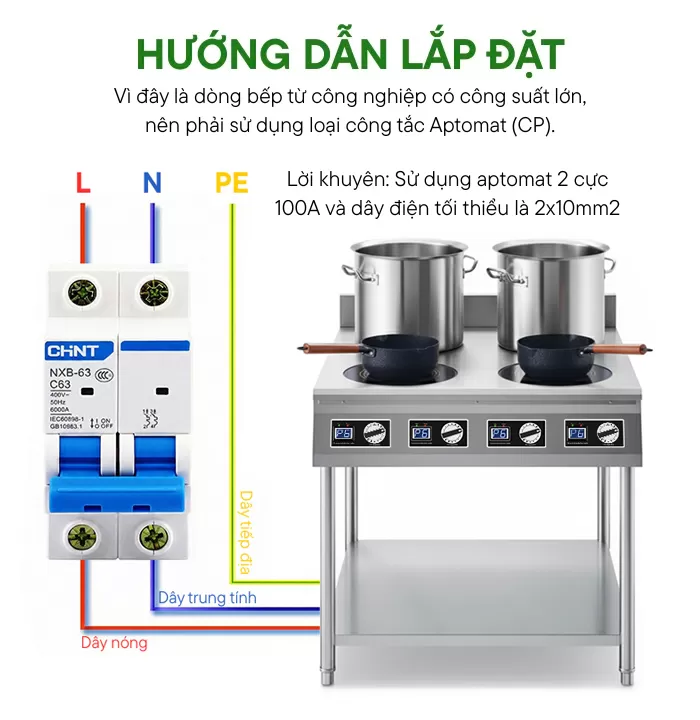 hướng dẫn lắp đặt bếp từ 4 vùng nấu 3500w có kệ để đồ