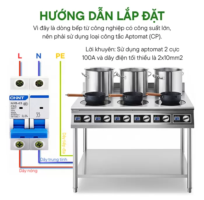 Hướng dẫn lắp đặt bếp từ 6 họng có kệ để đồ 3500W