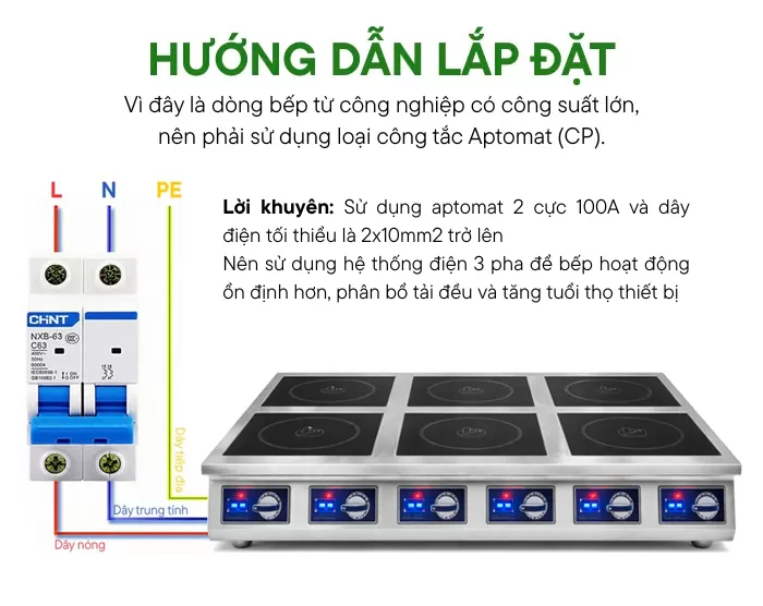 Hướng dẫn lắp đặt bếp từ 6 vùng nấu 3500w để bàn