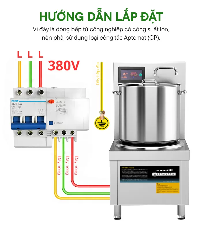 Hướng dẫn lắp đặt bếp từ công nghiệp 15kw mặt phẳng