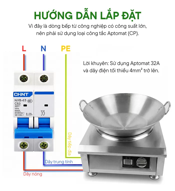 Hướng dẫn lắp đặt bếp từ c&ocirc;ng nghiệp 5kw mặt l&otilde;m