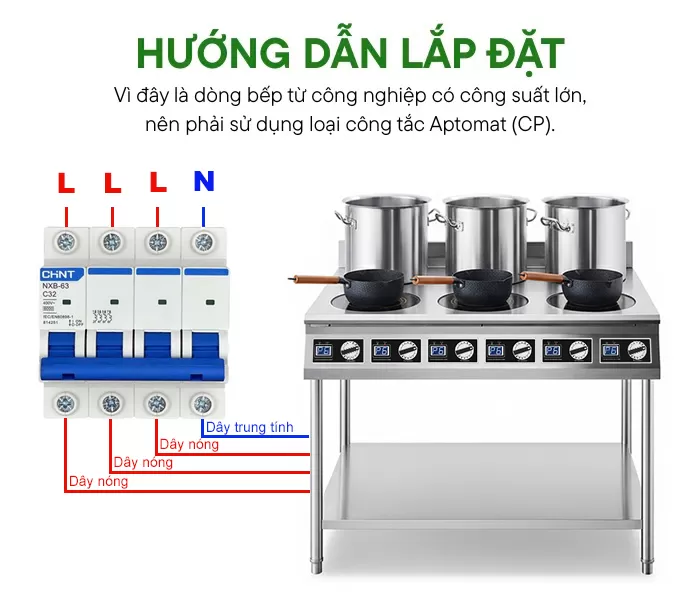 Hướng dẫn lắp đặt bếp từ công nghiệp 6 vùng nấu 5000W có kệ để đồ