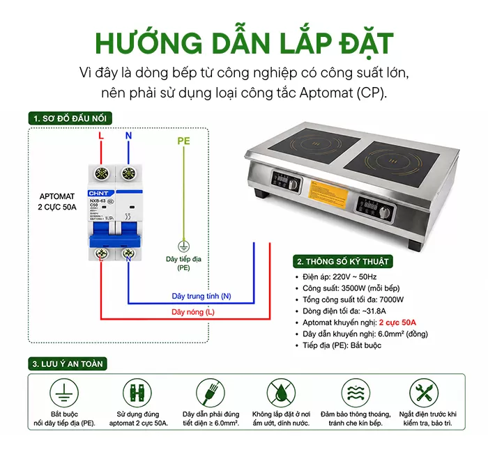 hướng dẫn lắp đặt bếp từ công nghiệp đôi 3500w