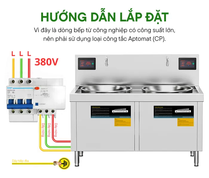 Hướng dẫn lắp đặt bếp từ đôi 20KW chảo liền D800