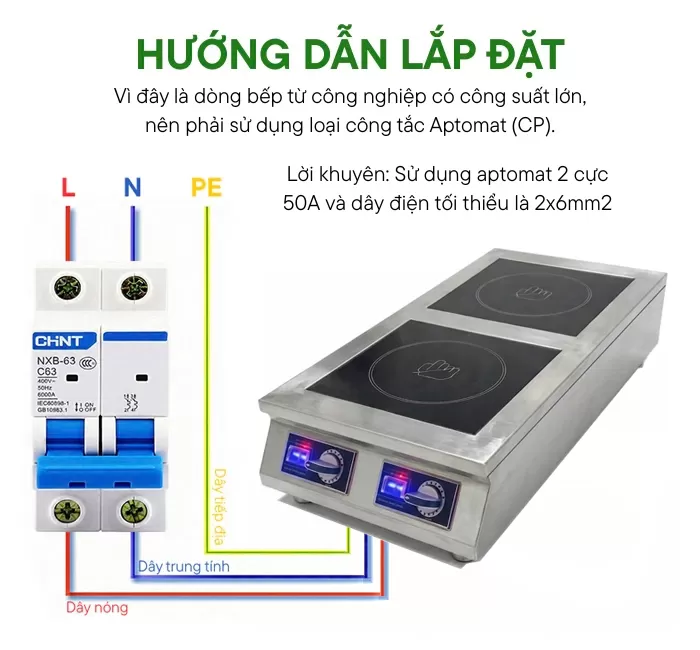 hướng dẫn lắp đặt bếp từ đ&ocirc;i đặt dọc 3500W