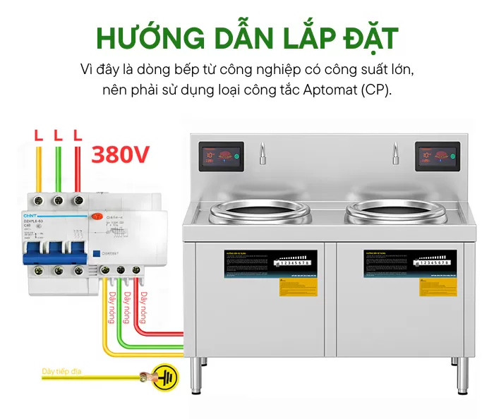 hướng dẫn lắp đặt bếp từ c&ocirc;ng nghiệp đ&ocirc;i 12kw mặt l&otilde;m