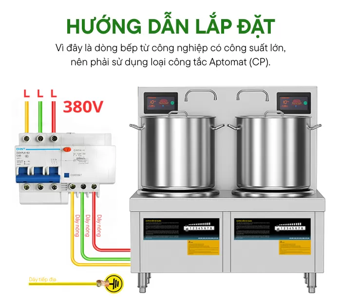 hướng dẫn lắp đặt bếp từ đôi 8kw mặt phẳng