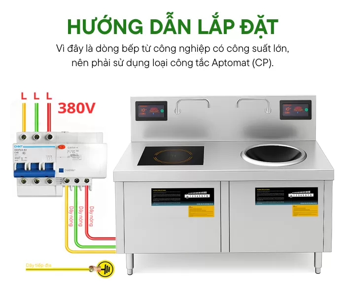 hướng dẫn lắp đặt bếp từ công nghiệp đôi 8kw 1 phẳng 1 lõm