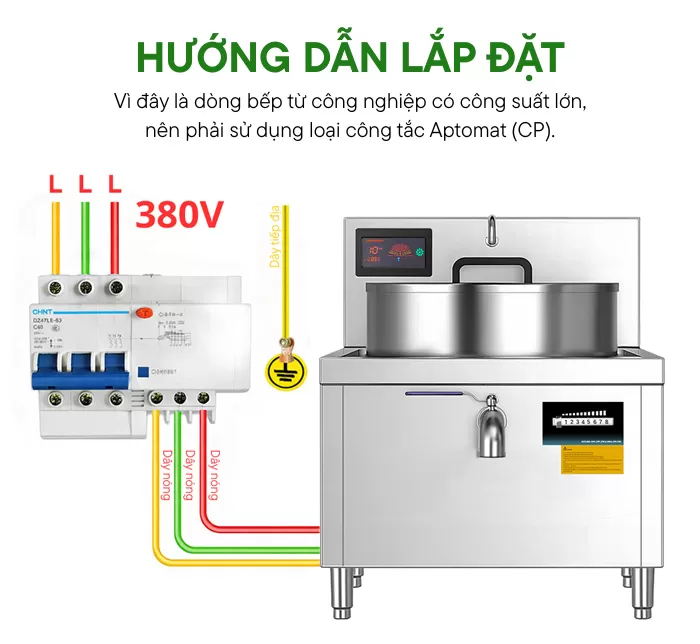 Hướng dẫn lắp đặt bếp hầm điện từ 200 l&iacute;t c&oacute; xả đ&aacute;y