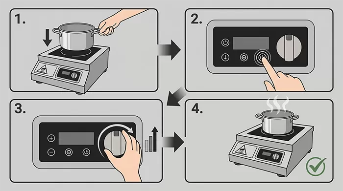 Hướng dẫn sử dụng bếp từ c&ocirc;ng nghiệp từng bước