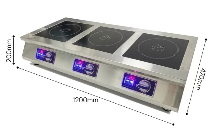 k&iacute;ch thước bếp từ c&ocirc;ng nghiệp 3 họng 5000w