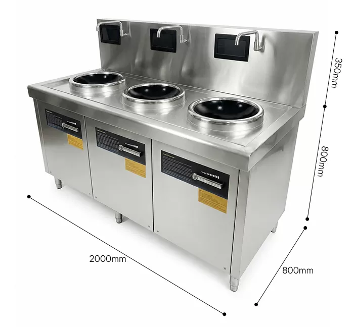 k&iacute;ch thước bếp từ c&ocirc;ng nghiệp 3 họng mặt l&otilde;m