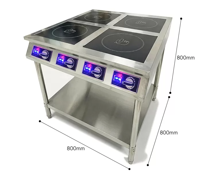 k&iacute;ch thước bếp từ c&ocirc;ng nghiệp 4 v&ugrave;ng nấu c&oacute; kệ để đồ 5000w