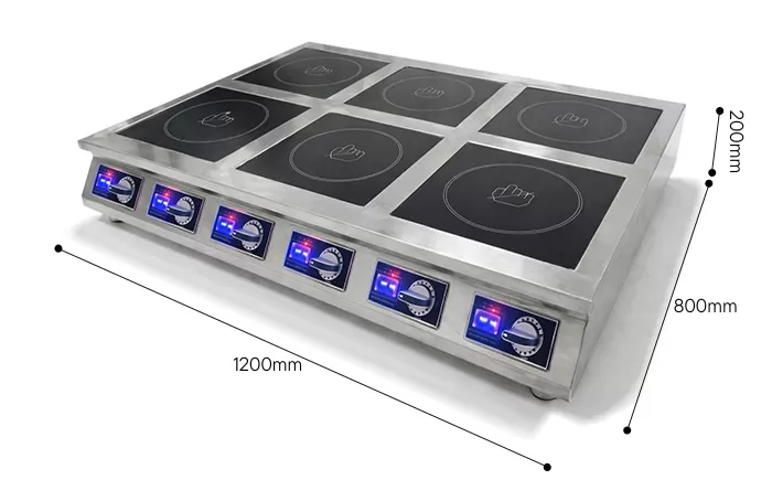 kích thước bếp từ công nghiệp 6 vùng nấu để bàn 5000w
