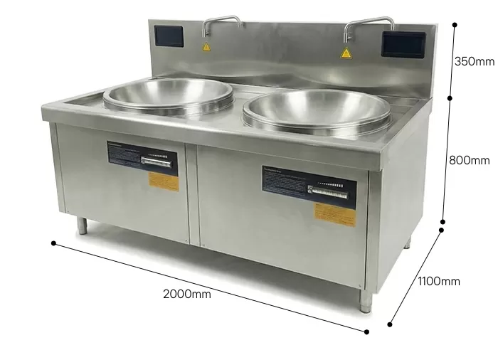 kích thước bếp từ công nghiệp đôi 20kw chảo liền D800