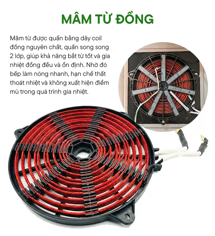 Mâm nhiệt bếp từ 4 vùng nấu 3500w có kệ để đồ