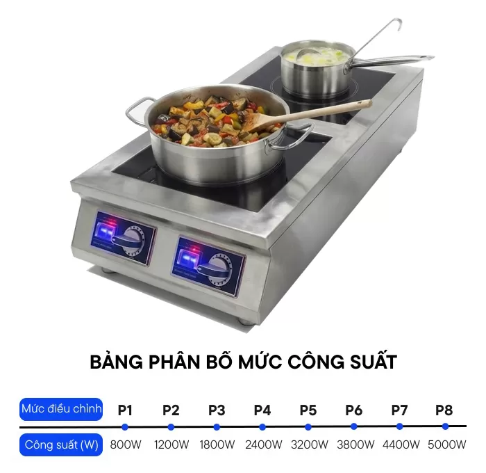 mức c&ocirc;ng suất của bếp từ đ&ocirc;i đặt dọc 5000w