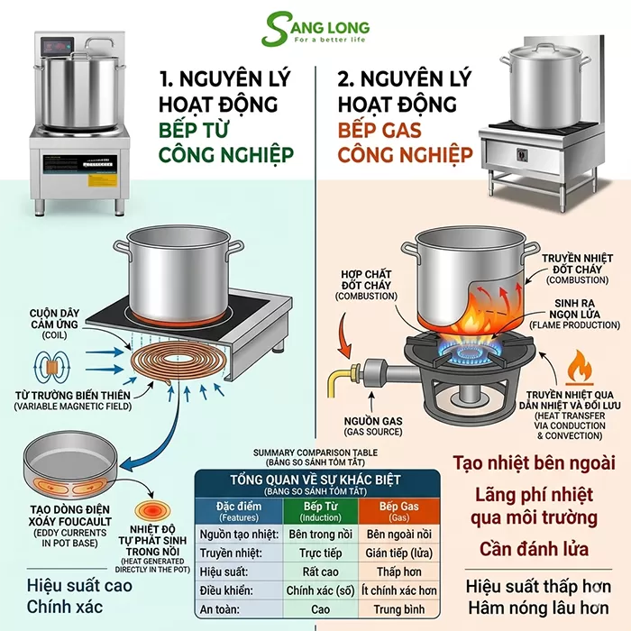 so s&aacute;nh nguy&ecirc;n l&yacute; gia nhiệt của bếp từ c&ocirc;ng nghiệp v&agrave; bếp gas