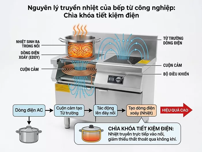 cơ chế hoạt động của bếp từ công nghiệp