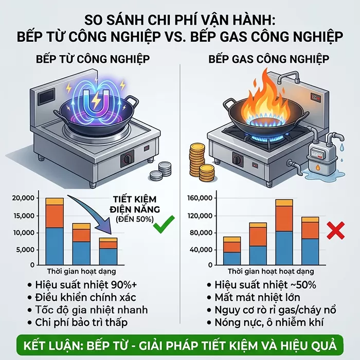 So sánh chi phí bếp điện từ và bếp gas