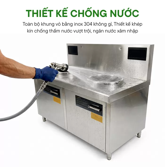 thiết kế chống nước tr&ecirc;n bếp từ đ&ocirc;i mặt l&otilde;m 12kw