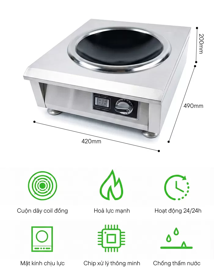 th&ocirc;ng số bếp từ c&ocirc;ng nghiệp 5kw mặt l&otilde;m