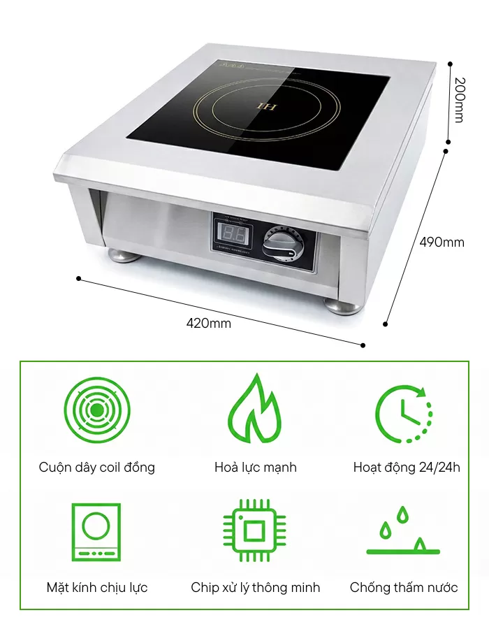 Th&ocirc;ng số kỹ thuật bếp từ c&ocirc;ng nghiệp 5kw mặt phẳng
