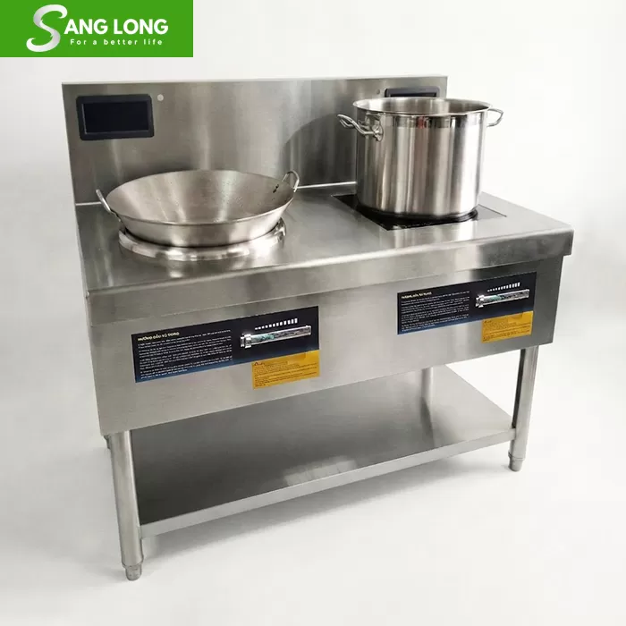 Bếp từ công nghiệp đôi 8kw 1 phẳng 1 lõm